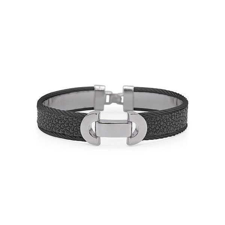 Men'S Jewelry ALOR Fine Jewelry | Alor 'Gents Jewelry' Black Cable Stingray Id Bracelet