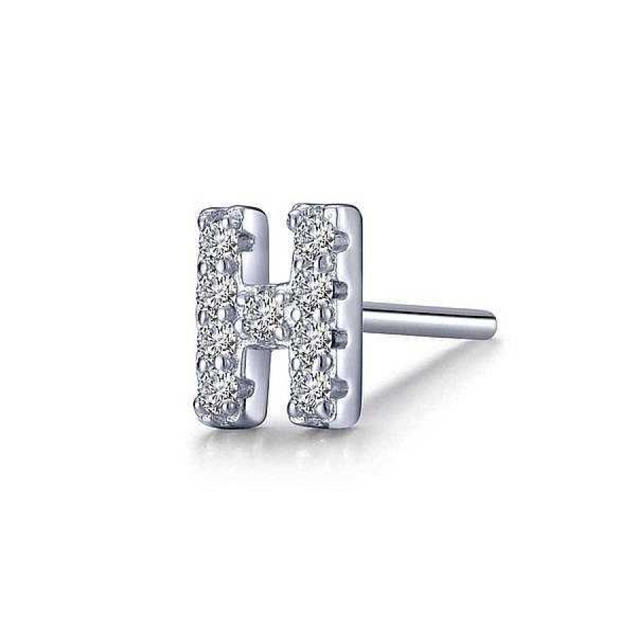 Women'S Jewelry Lafonn | Lafonn Silver Single Letter H Stud Earring, 0.18Cttw