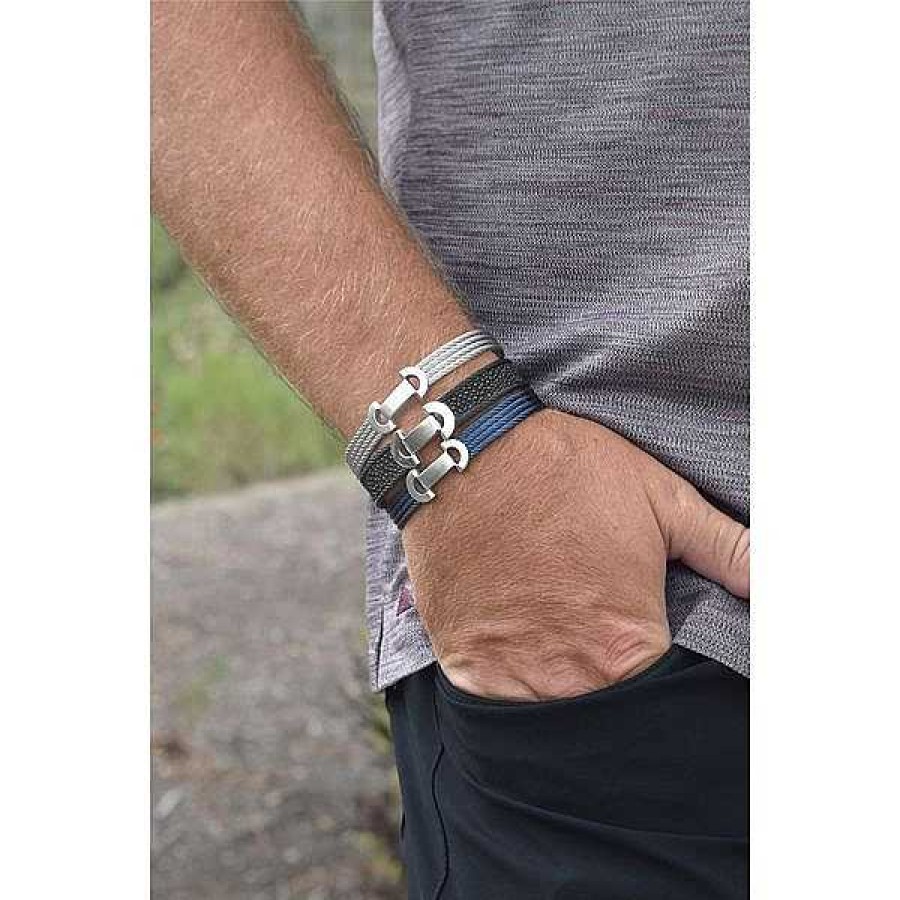 Men'S Jewelry ALOR Fine Jewelry | Alor 'Gents Jewelry' Blueberry Cable Id Bracelet