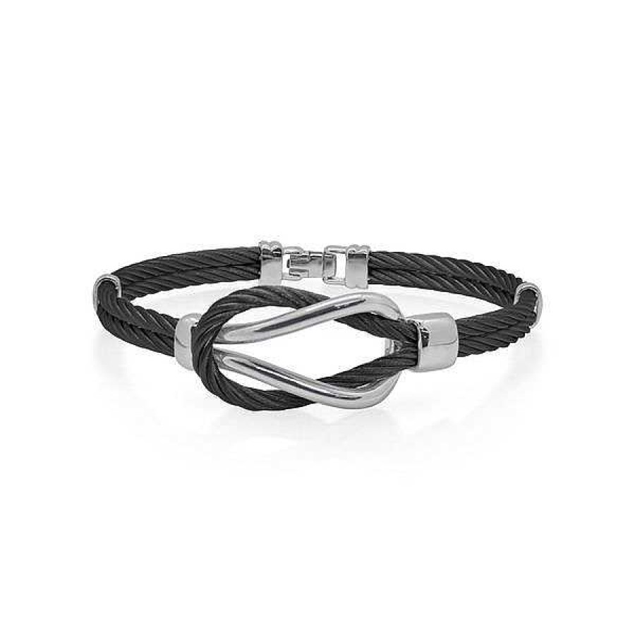 Men'S Jewelry ALOR Fine Jewelry | Alor 'Gents Jewelry' Black Cable Square Knot Bracelet