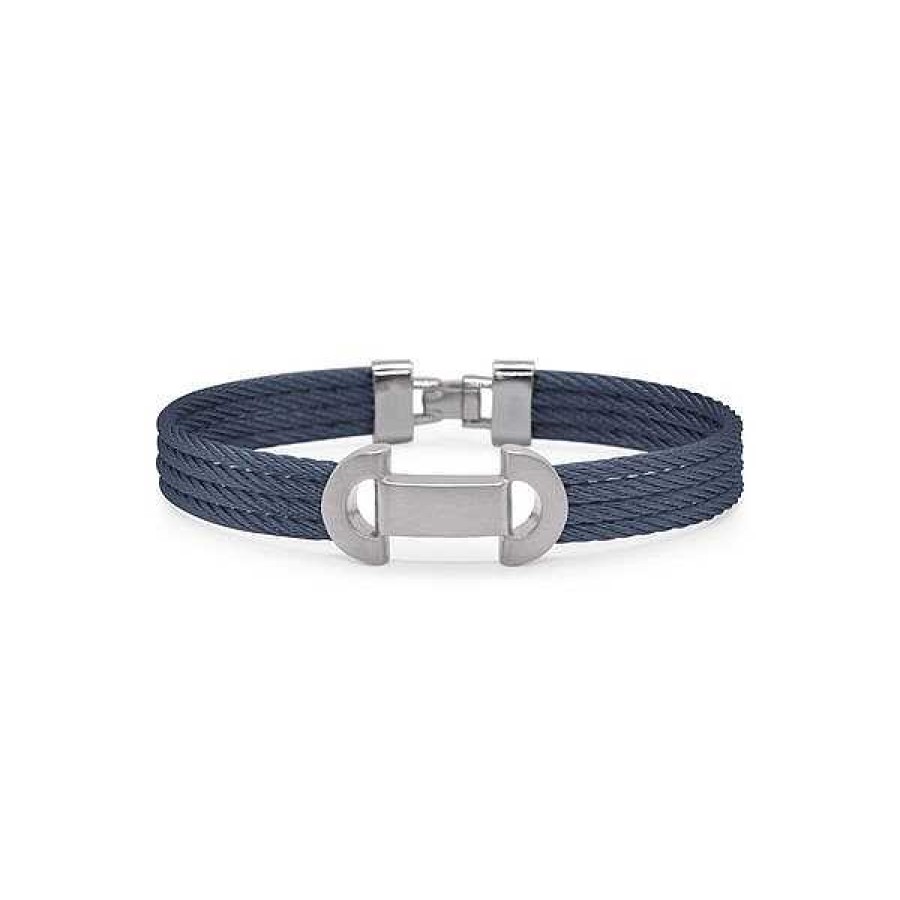 Men'S Jewelry ALOR Fine Jewelry | Alor 'Gents Jewelry' Blueberry Cable Id Bracelet