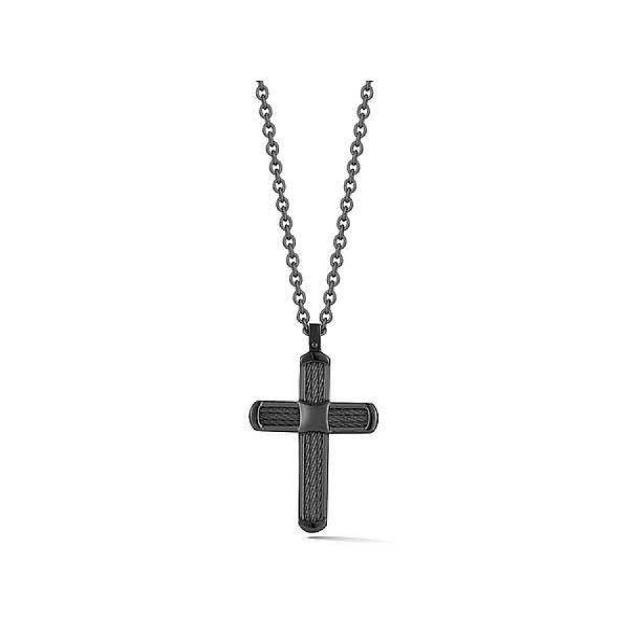 Men'S Jewelry ALOR Fine Jewelry | Alor 'Gents Jewelry' Black Cable Cross