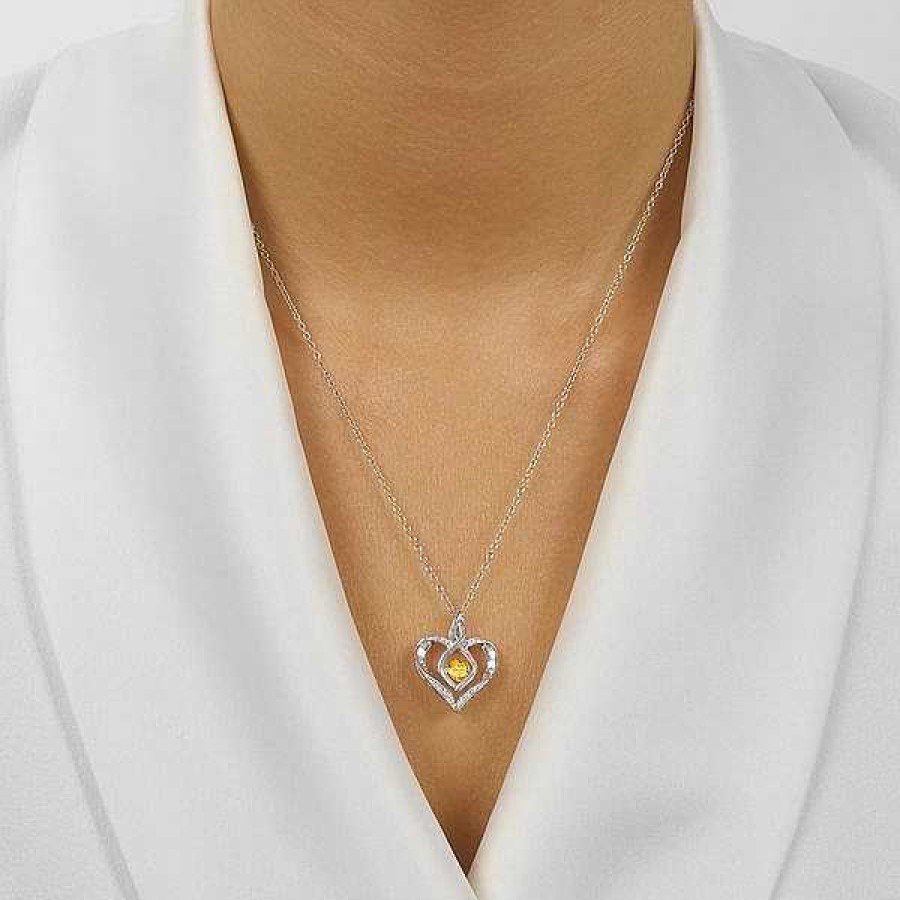 Women'S Jewelry SVS Fine Jewelry | Rhythm Of Love Heart Birthstone Pendant - Citrine