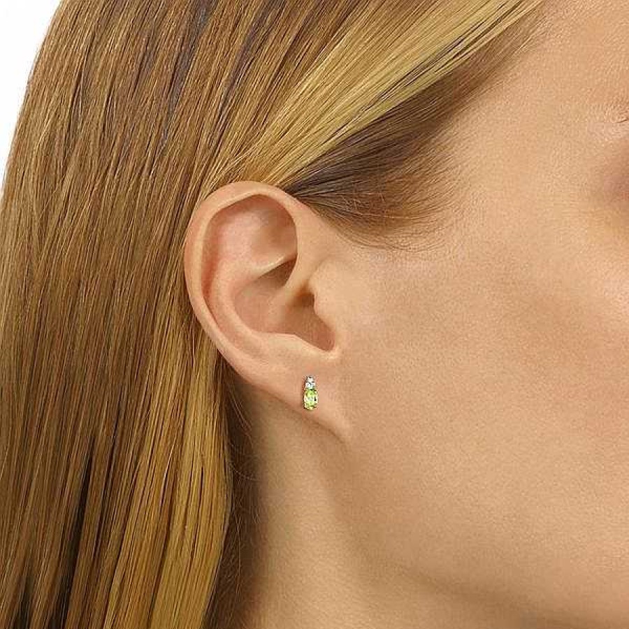 Women'S Jewelry SVS Fine Jewelry | Svs Oval Birthstone Earrings: Peridot