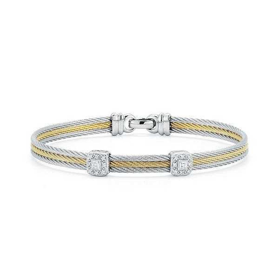 Women'S Jewelry ALOR Fine Jewelry | Alor Classique Grey & Yellow Cable Bangle, 0.09Cttw