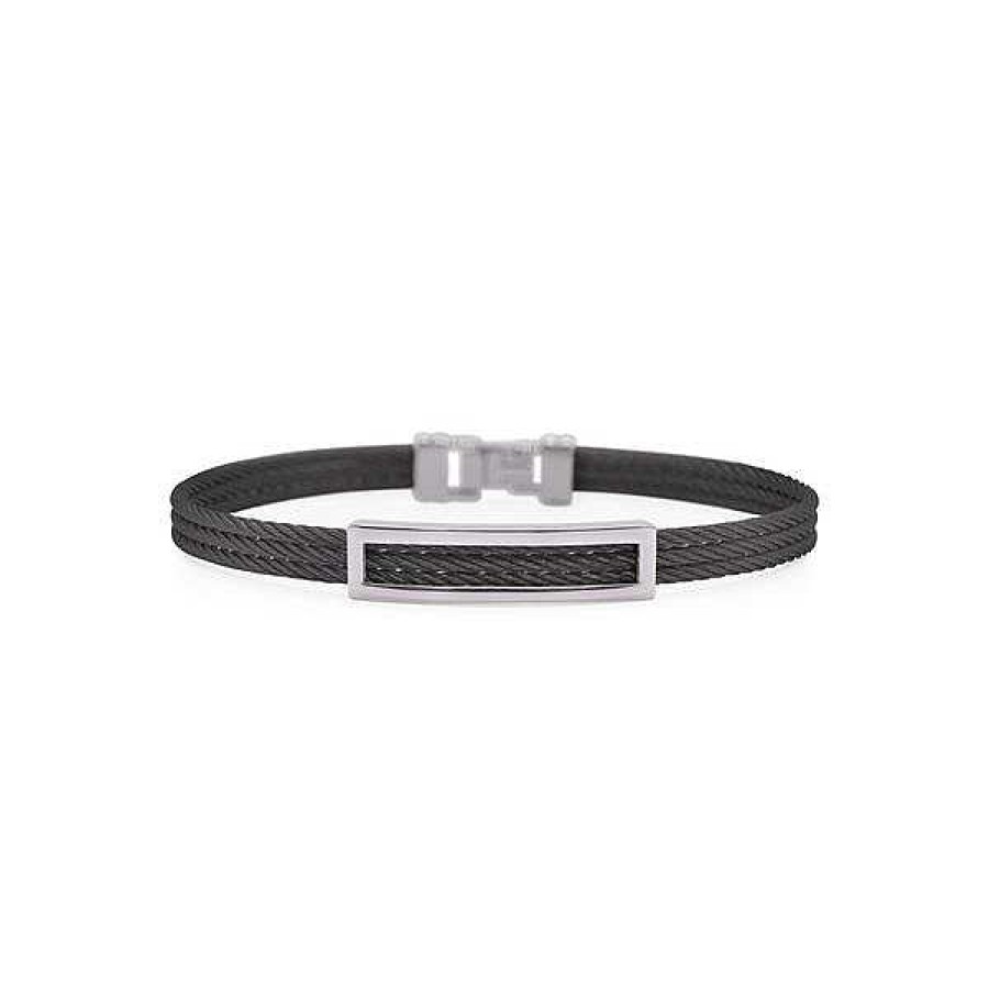 Men'S Jewelry ALOR Fine Jewelry | Alor 'Gents Jewelry' Black Cable Open Id Bracelet