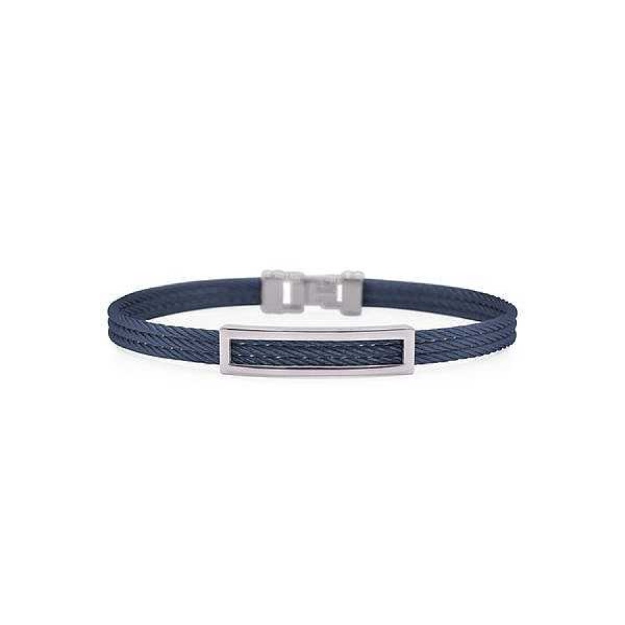 Men'S Jewelry ALOR Fine Jewelry | Alor 'Gents Jewelry' Blueberry Cable Open Id Bracelet